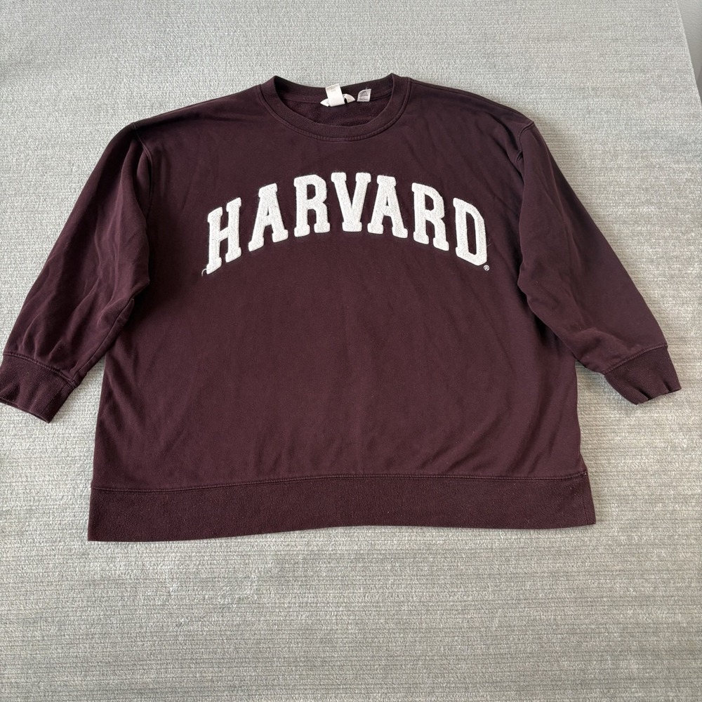 H&M Harvard Shirt Crew‎ Neck L Burgundy Oversized Preppy Ivy Collegiate